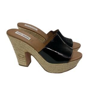 Steve Madden Korbi Black Slip on Chunky Platform Mules Sandal Heels Size 10